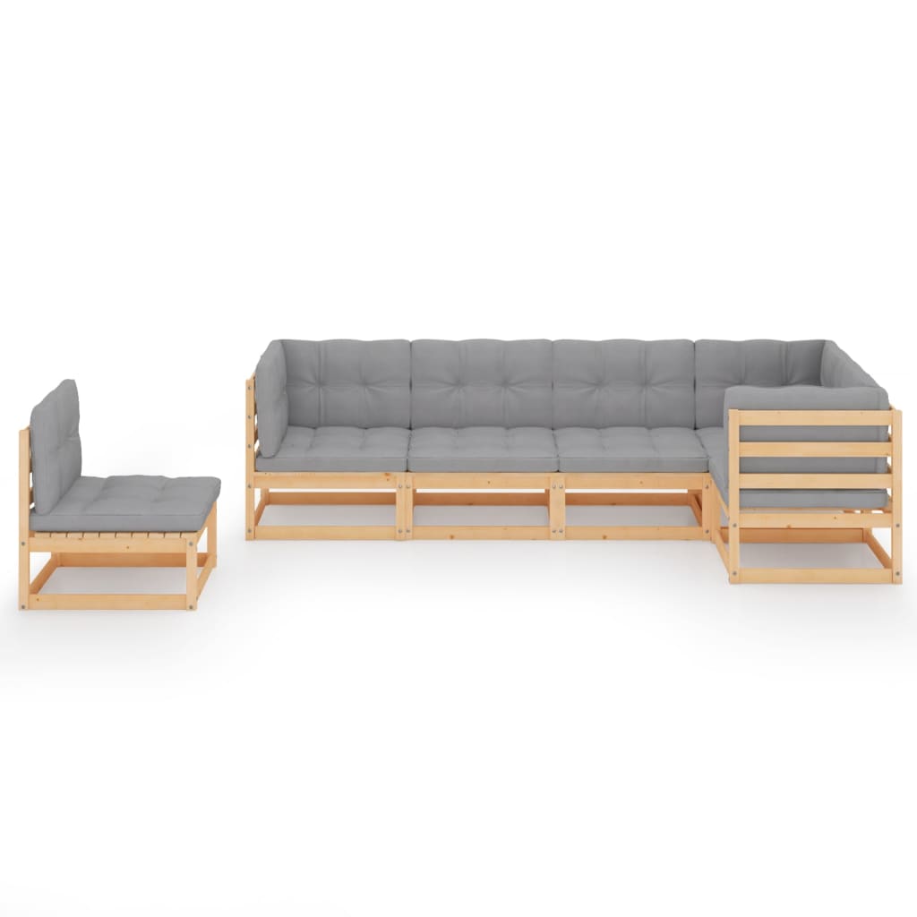 Salon de jardin 6 pcs avec coussins Bois de pin massif