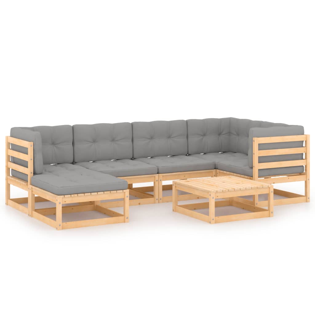 Salon de jardin 7 pcs avec coussins Bois de pin massif