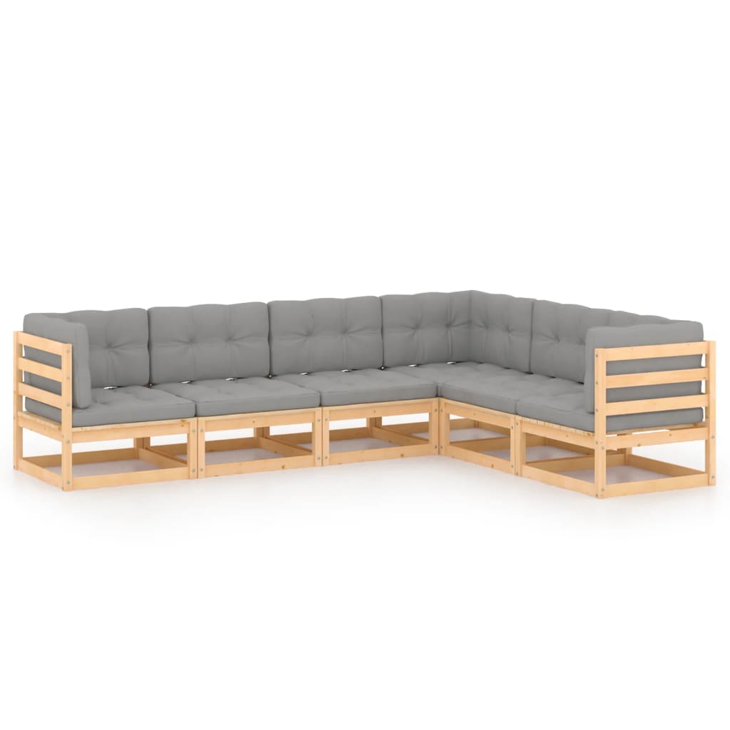 Salon de jardin 6 pcs avec coussins Bois de pin massif