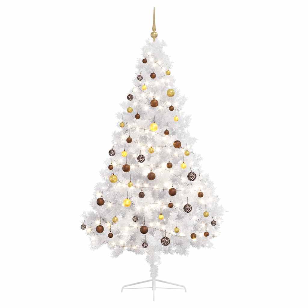 Demi-arbre de Noël artificiel pré-éclairé et boules blanc 210cm - XIOS