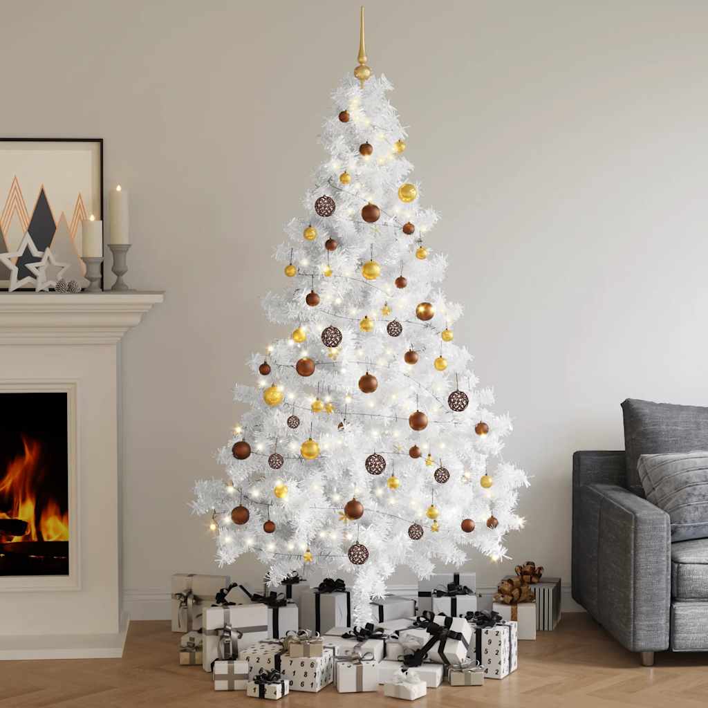 Demi-arbre de Noël artificiel pré-éclairé et boules blanc 210cm - XIOS