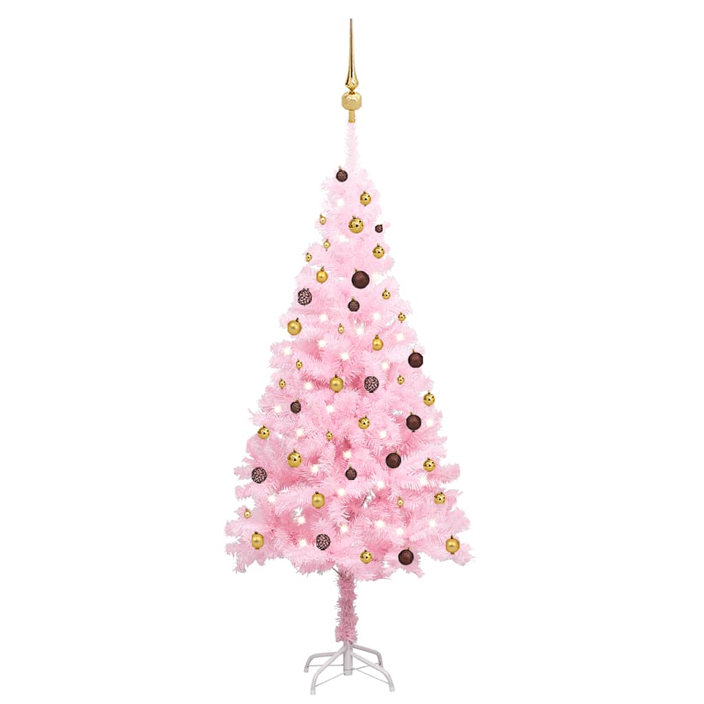 Arbre de Noël artificiel pré-éclairé et boules rose 210 cm PVC - XIOS