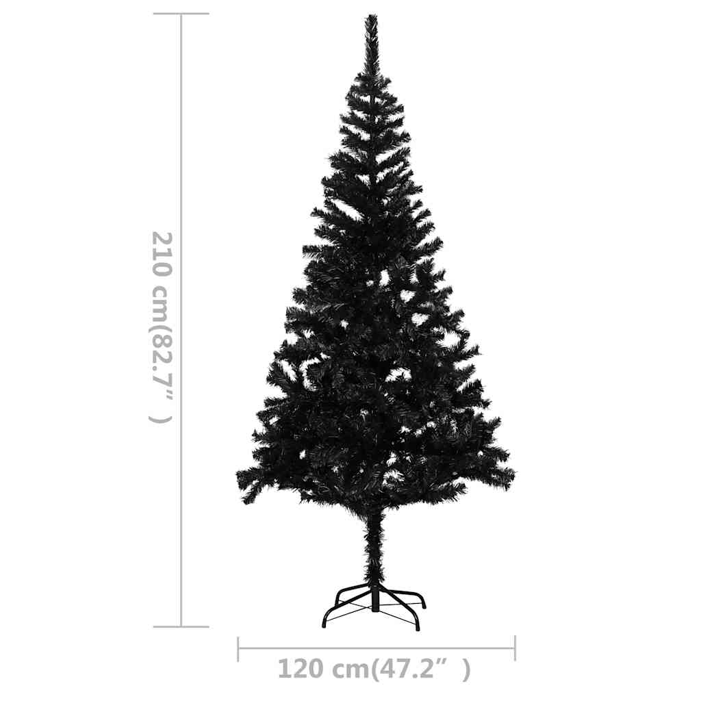 Arbre de Noël artificiel pré-éclairé et boules noir 210 cm PVC