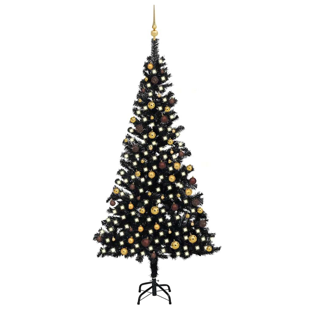 Arbre de Noël artificiel pré-éclairé et boules noir 240 cm PVC - XIOS