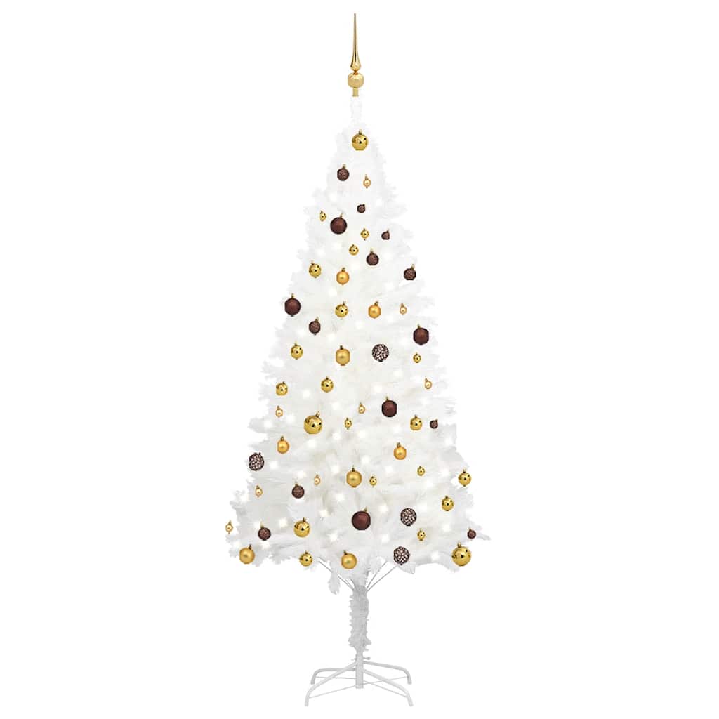 Arbre de Noël artificiel pré-éclairé et boules blanc 210 cm - XIOS