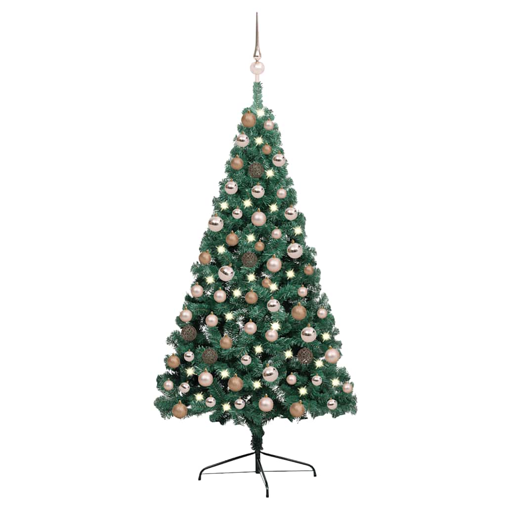 Demi-arbre de Noël artificiel pré-éclairé et boules vert 120 cm - XIOS