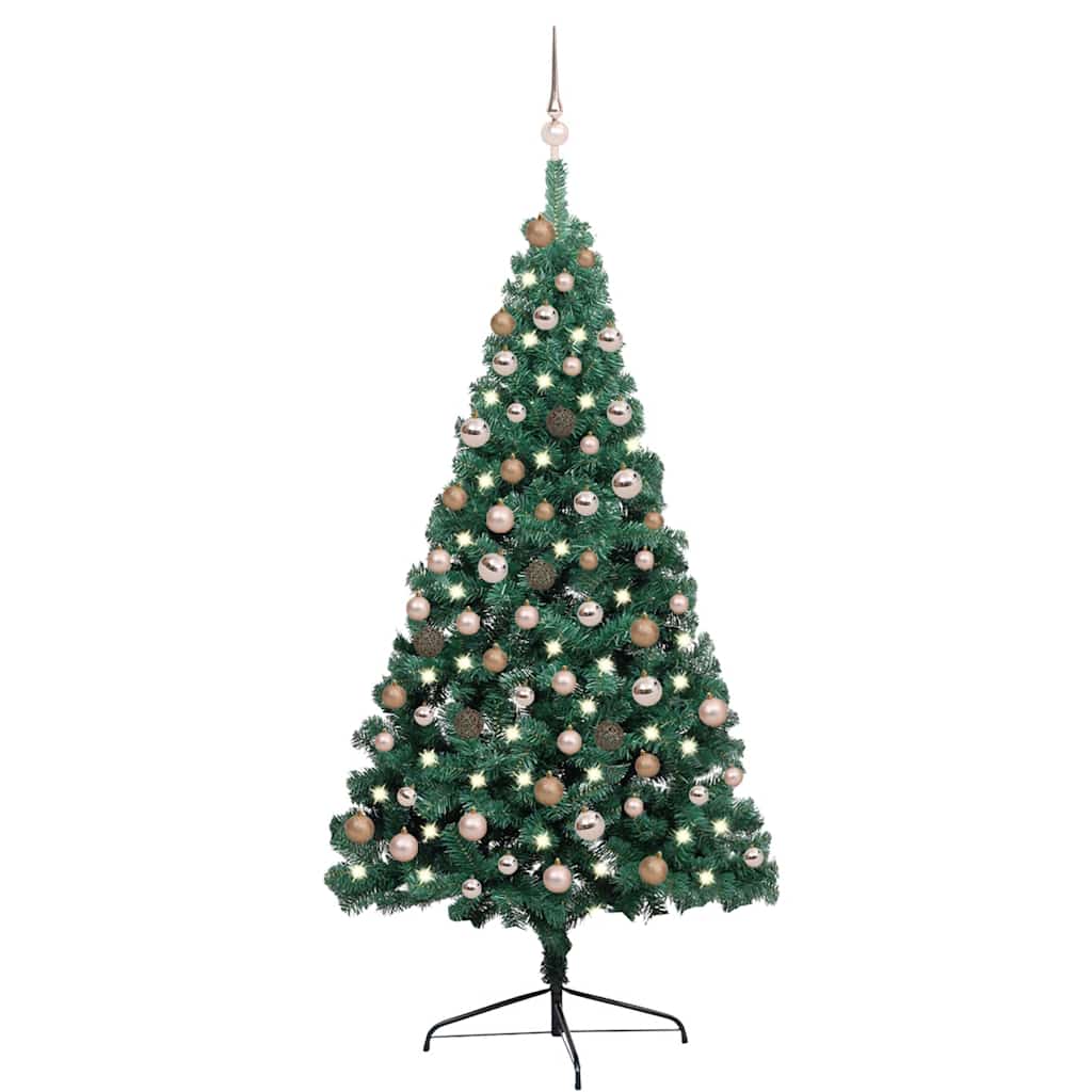 Demi-arbre de Noël artificiel pré-éclairé et boules vert 180 cm - XIOS
