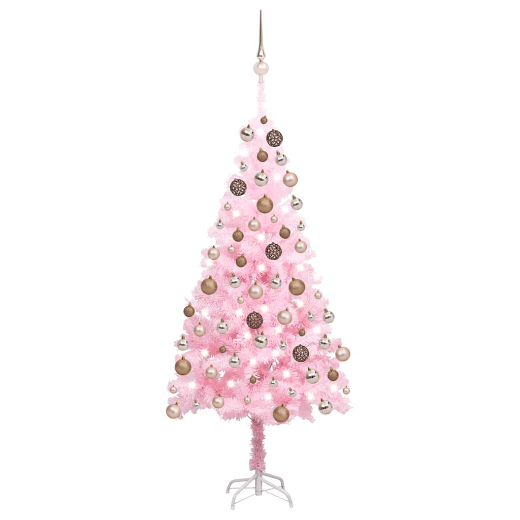 Arbre de Noël artificiel pré-éclairé et boules rose 150 cm PVC - XIOS