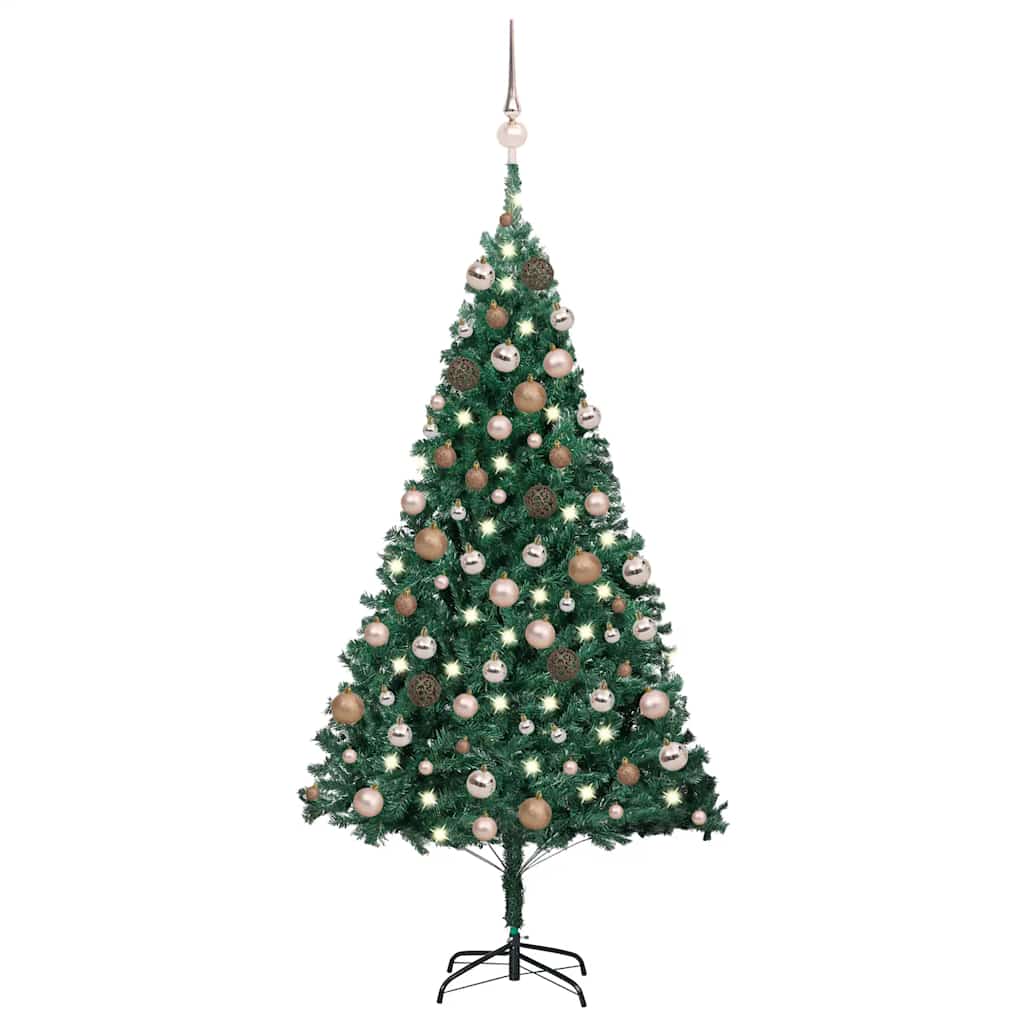 Arbre de Noël artificiel pré-éclairé et boules vert 150 cm PVC - XIOS