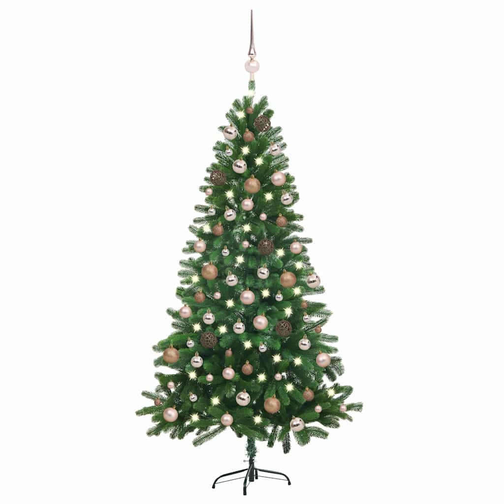 Arbre de Noël artificiel pré-éclairé et boules 180 cm vert