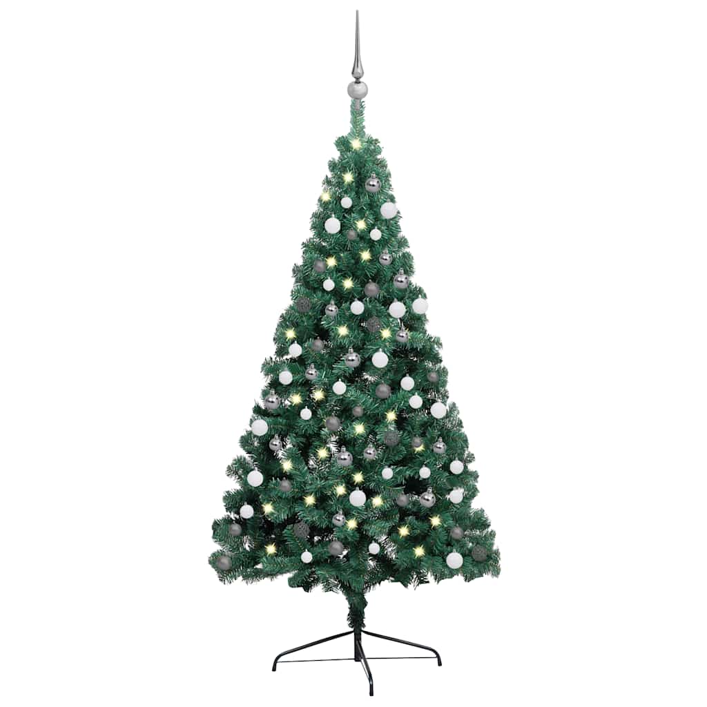 Demi-arbre de Noël artificiel pré-éclairé et boules vert 210 cm - XIOS