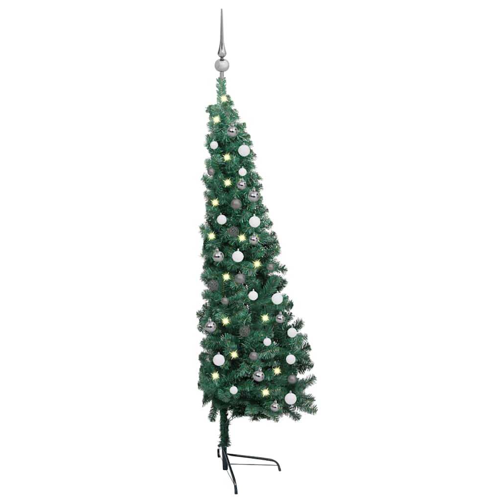 Demi-arbre de Noël artificiel pré-éclairé et boules vert 210 cm - XIOS