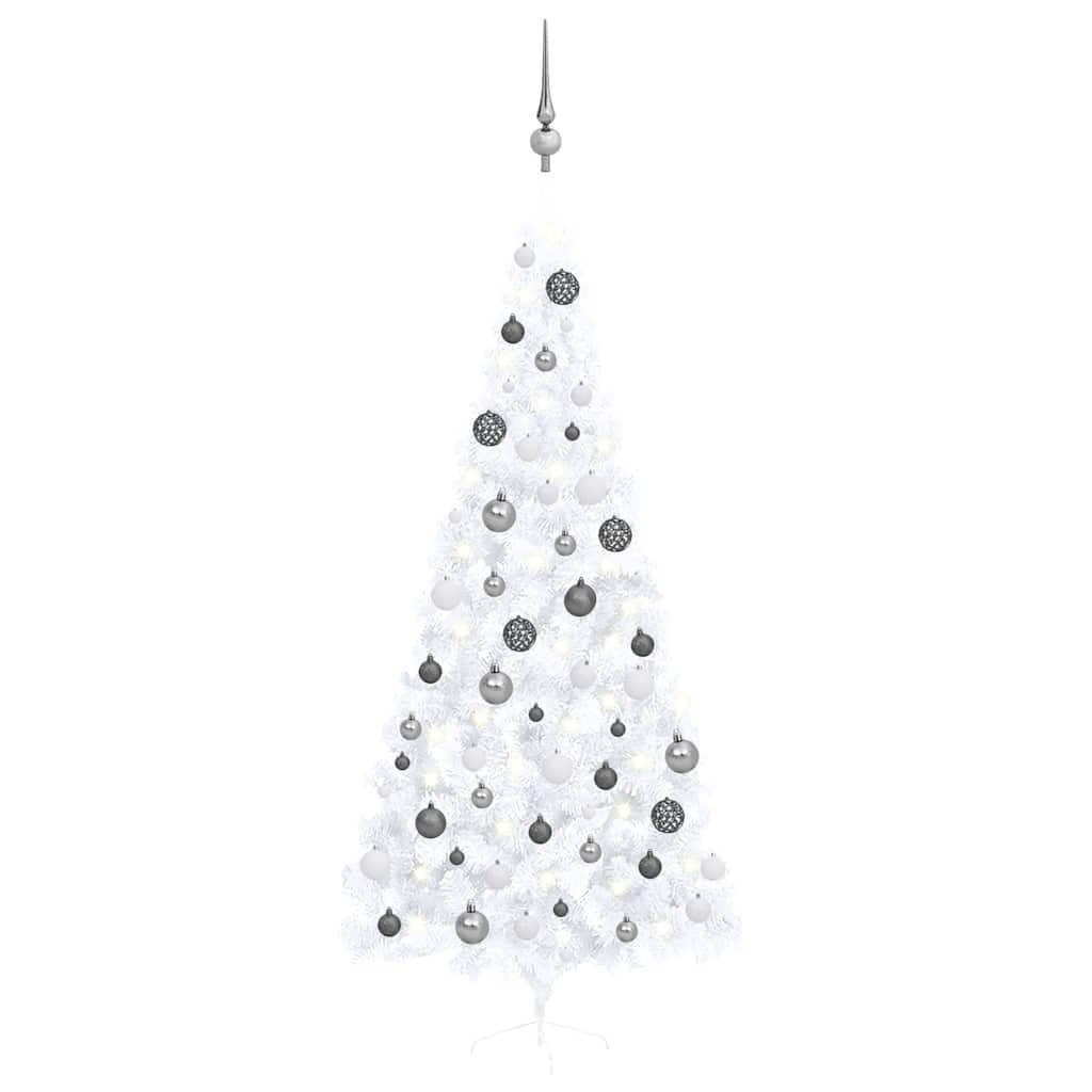Demi-arbre de Noël artificiel pré-éclairé et boules blanc 240cm - XIOS