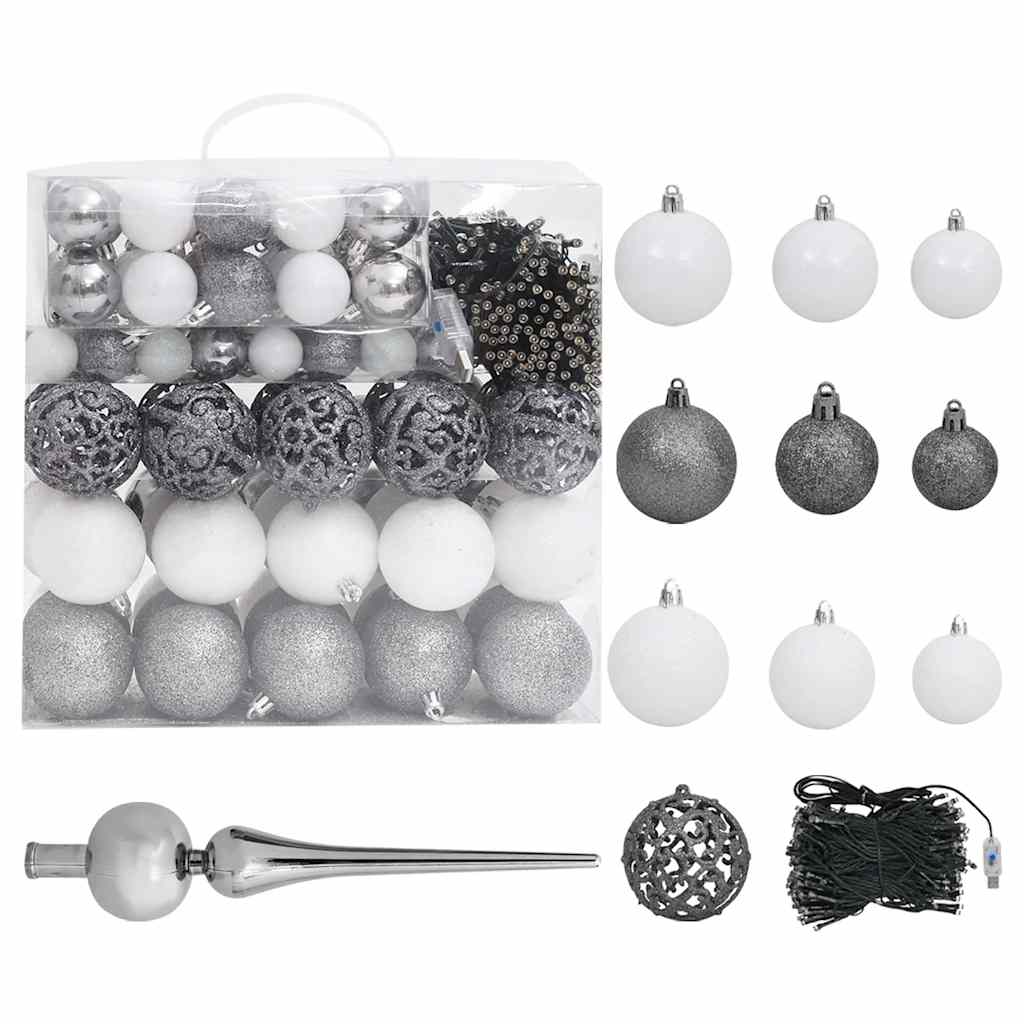 Arbre de Noël artificiel pré-éclairé et boules rose 210 cm PVC