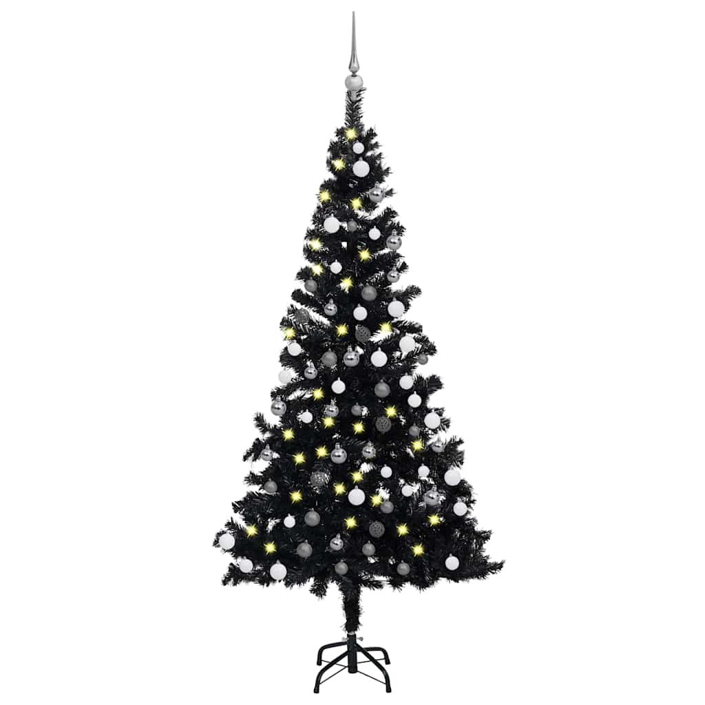 Arbre de Noël artificiel pré-éclairé et boules noir 120 cm PVC - XIOS