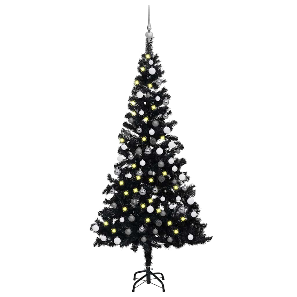 Arbre de Noël artificiel pré-éclairé et boules noir 150 cm PVC - XIOS