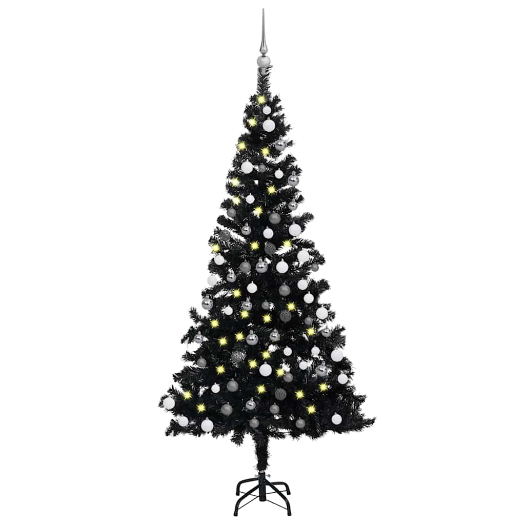 Arbre de Noël artificiel pré-éclairé et boules noir 180 cm PVC - XIOS