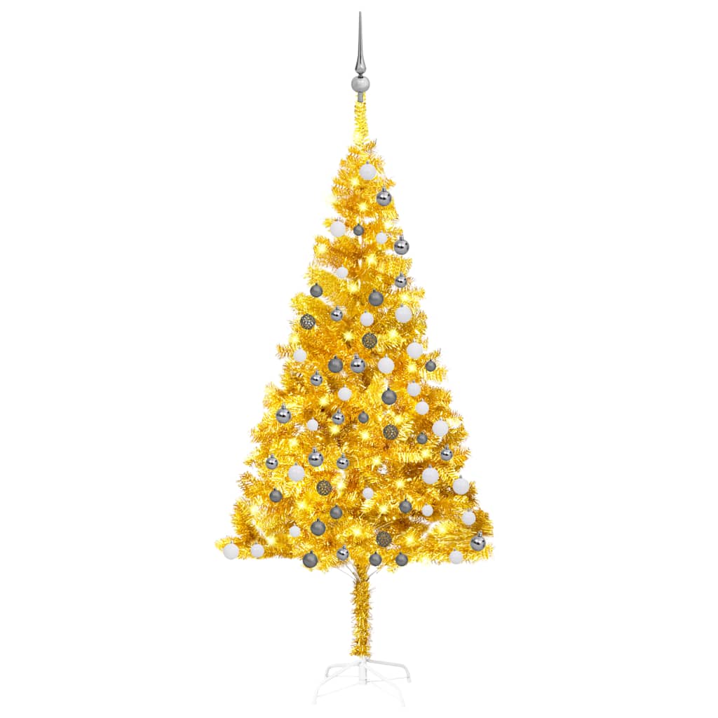 Arbre de Noël artificiel pré-éclairé et boules doré 180 cm PET - XIOS