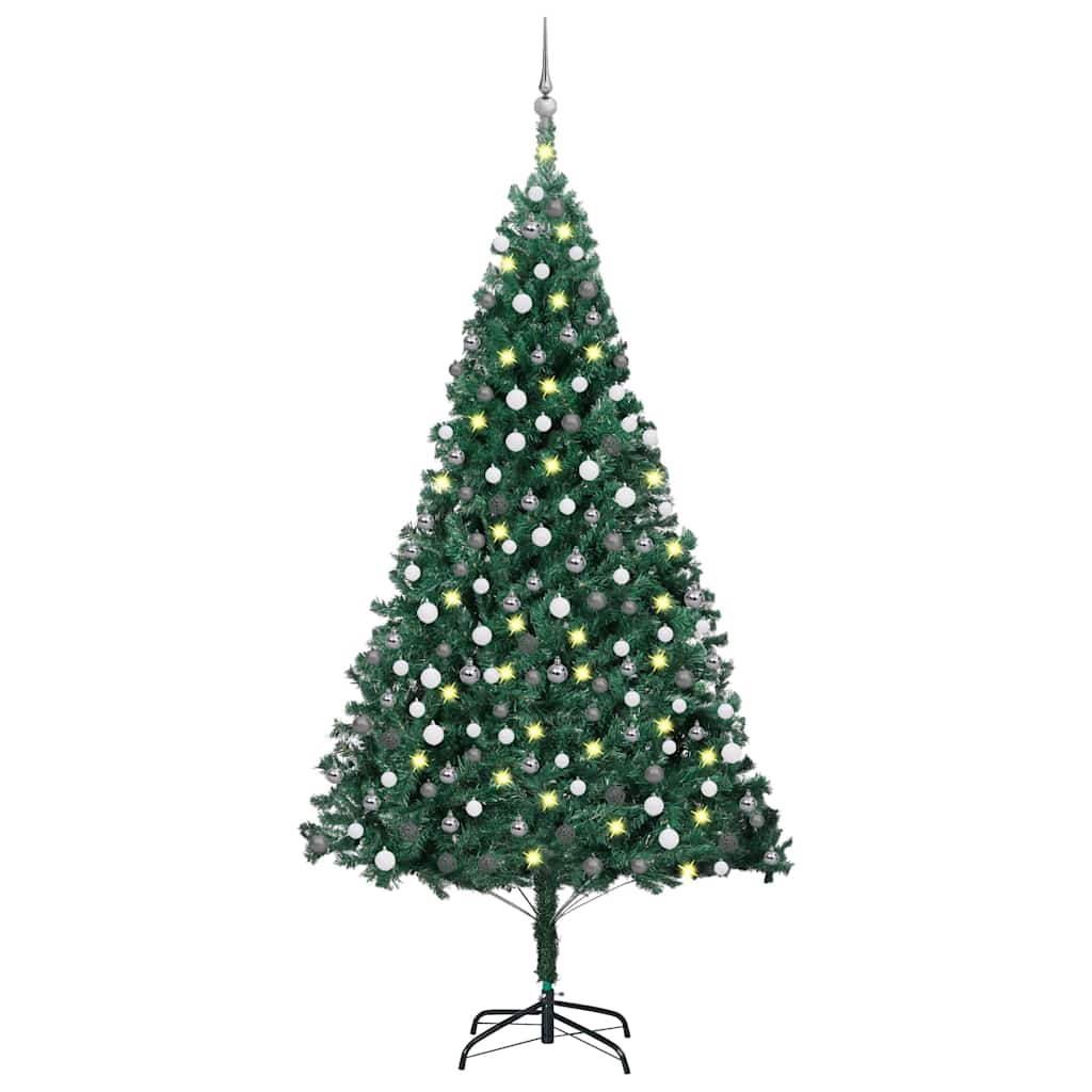 Arbre de Noël artificiel pré-éclairé et boules vert 210 cm PVC