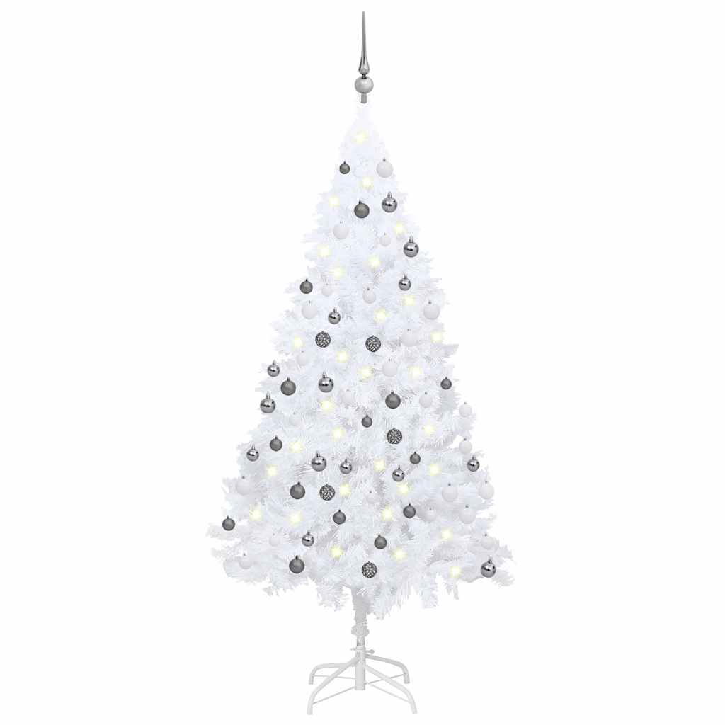 Arbre de Noël artificiel pré-éclairé et boules blanc 120 cm PVC - XIOS