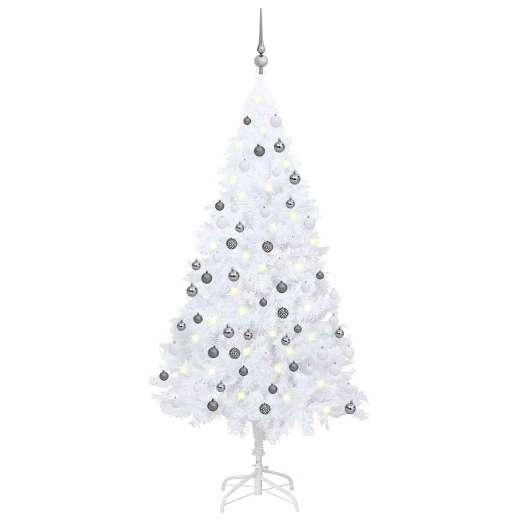 Arbre de Noël artificiel pré-éclairé et boules blanc 150 cm PVC - XIOS
