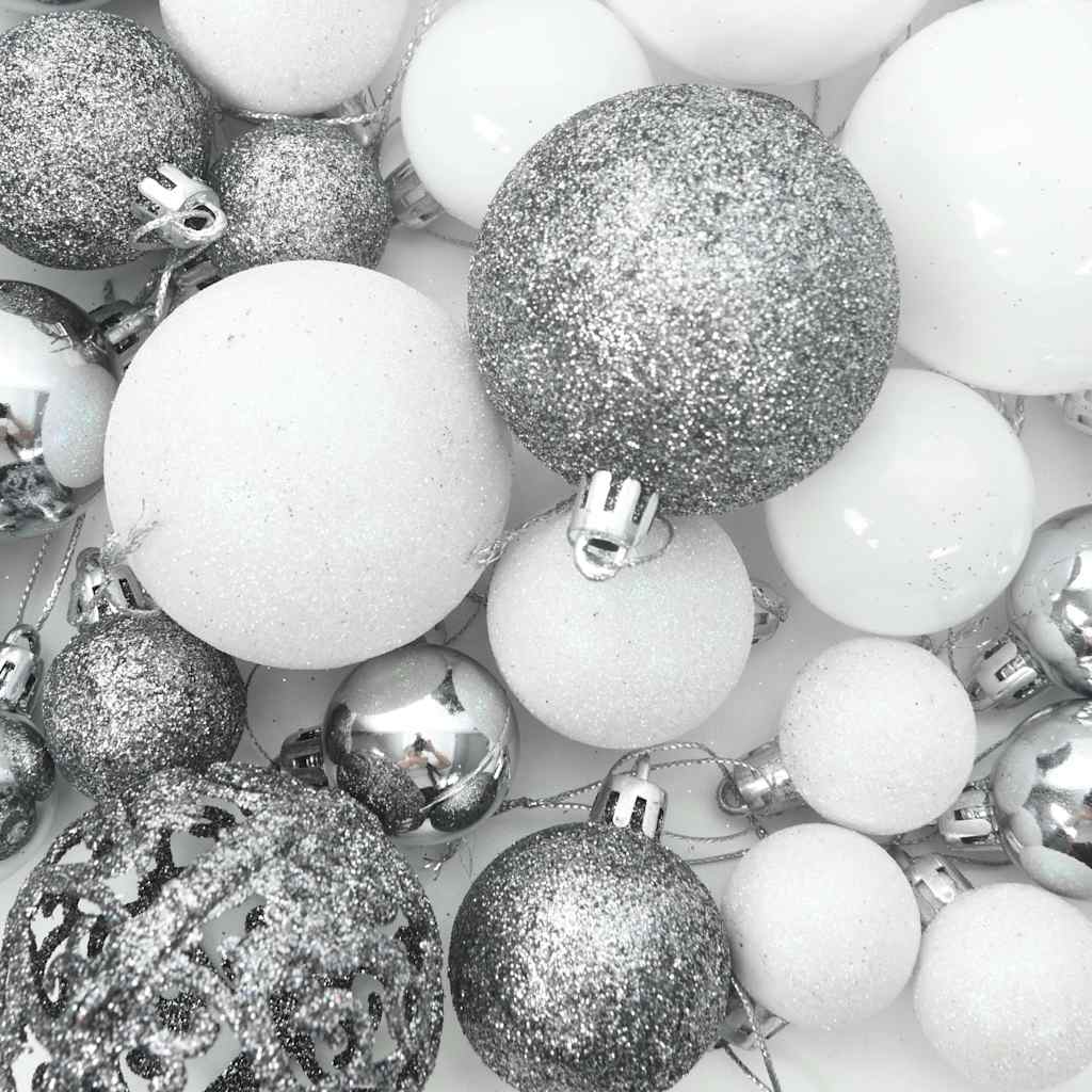 Arbre de Noël artificiel pré-éclairé et boules blanc 180 cm PVC