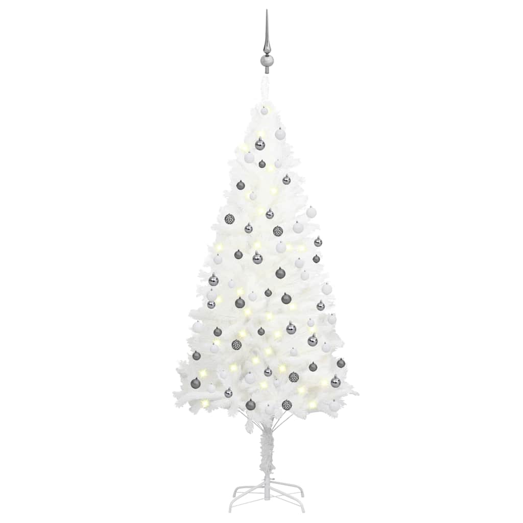 Arbre de Noël artificiel pré-éclairé et boules blanc 180 cm - XIOS