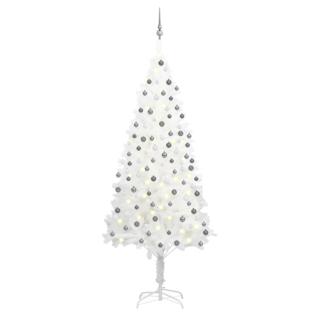 Arbre de Noël artificiel pré-éclairé et boules blanc 210 cm