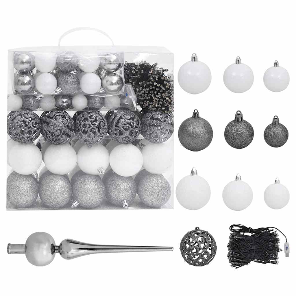 Arbre de Noël artificiel pré-éclairé/boules pommes de pin 210cm