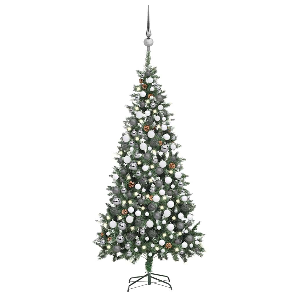 Arbre de Noël artificiel pré-éclairé/boules pommes de pin 210cm