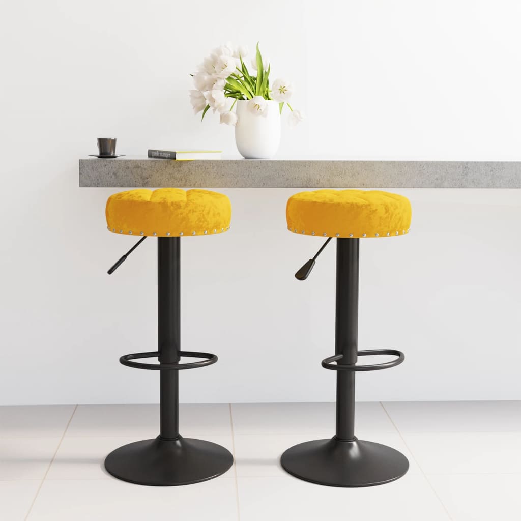 Tabourets de bar lot de 2 jaune moutarde velours - XIOS