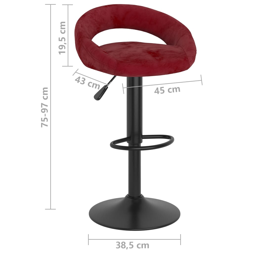 Tabourets de bar lot de 2 rouge vin velours - XIOS