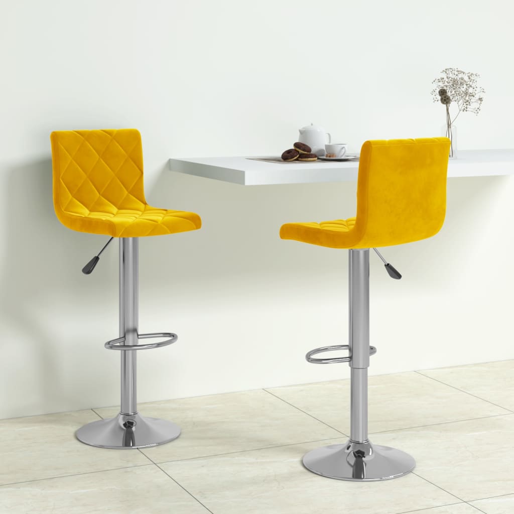 Tabourets de bar lot de 2 jaune moutarde velours - XIOS