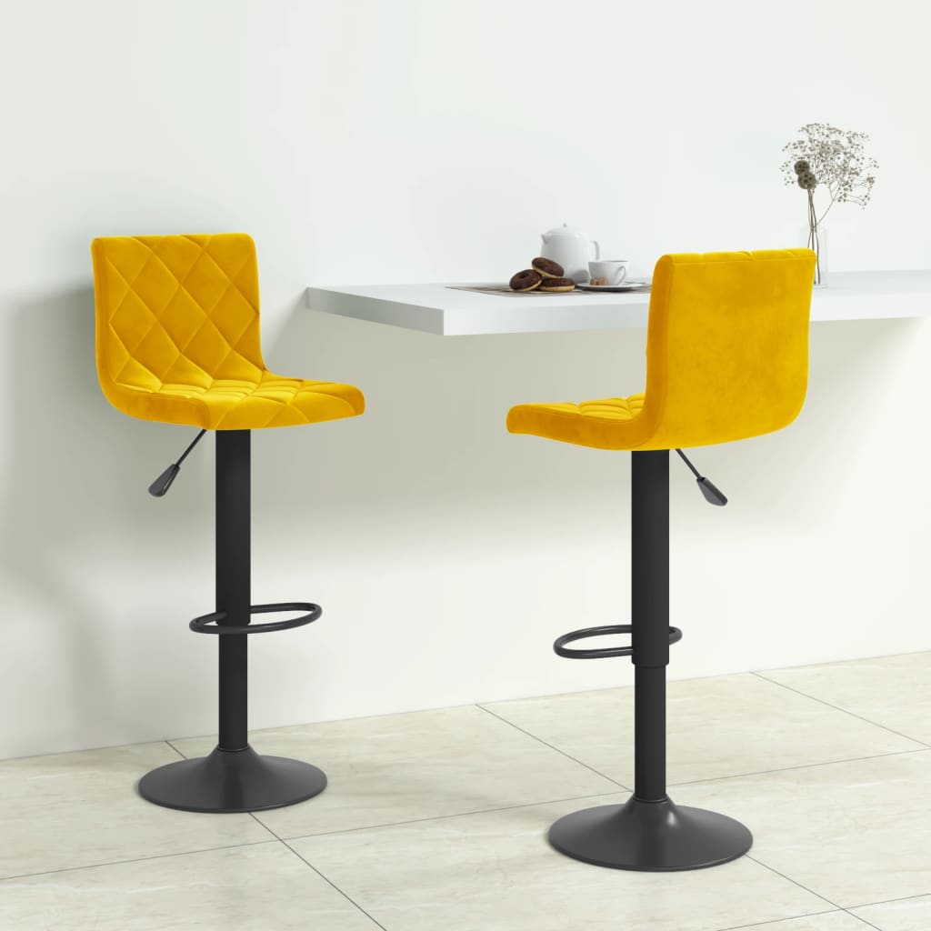 Tabourets de bar lot de 2 jaune moutarde velours - XIOS