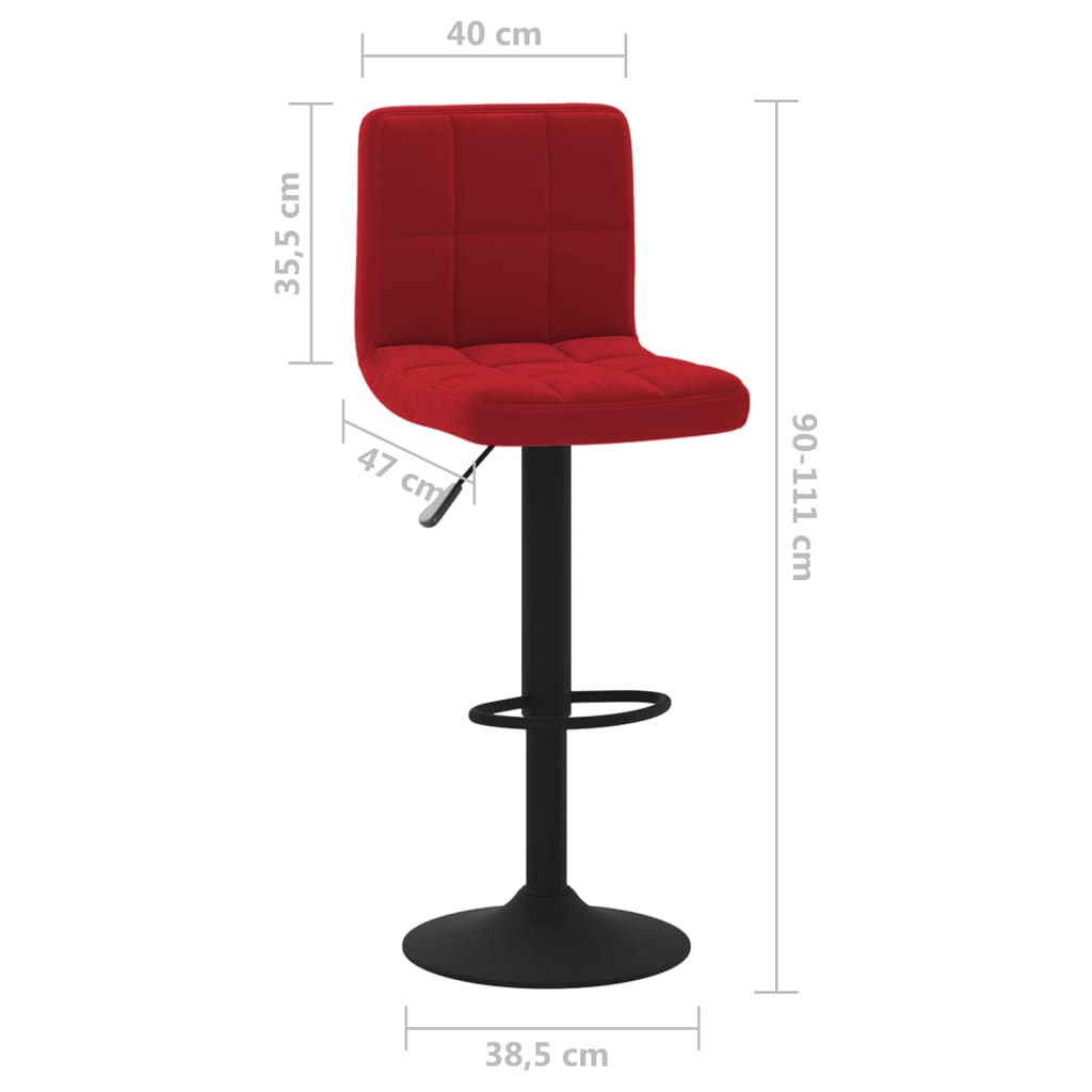 Tabourets de bar lot de 2 rouge bordeaux velours - XIOS