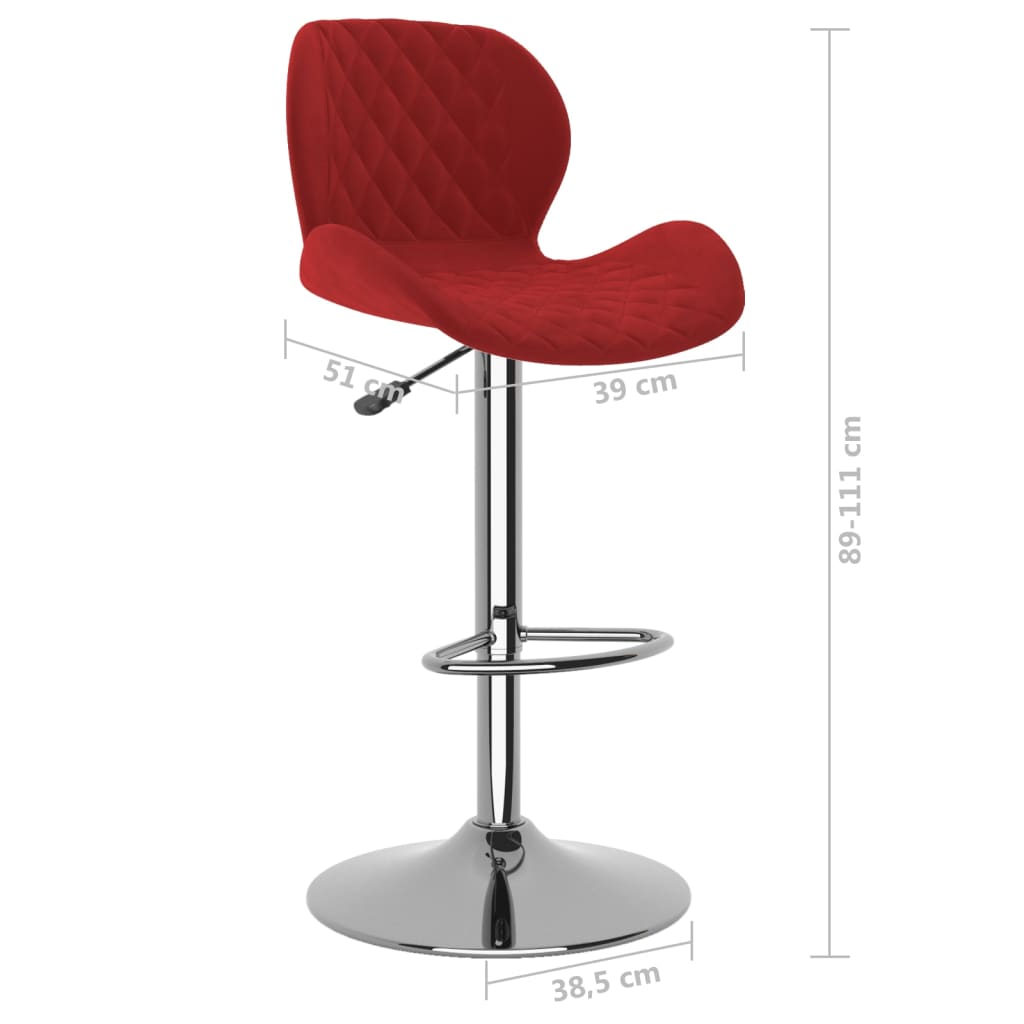 Tabourets de bar lot de 2 rouge bordeaux velours - XIOS