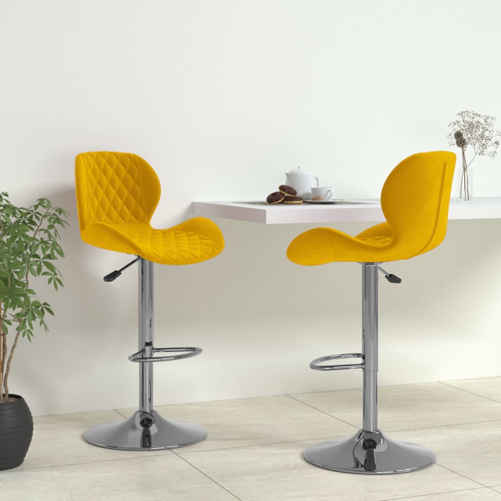 Tabourets de bar lot de 2 jaune moutarde velours - XIOS