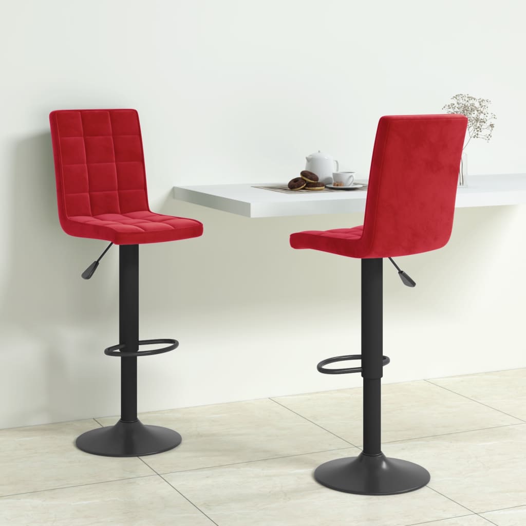 Tabourets de bar lot de 2 rouge bordeaux velours - XIOS