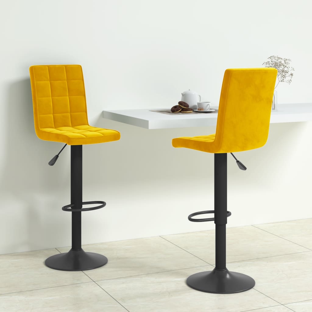 Tabourets de bar lot de 2 jaune moutarde velours - XIOS