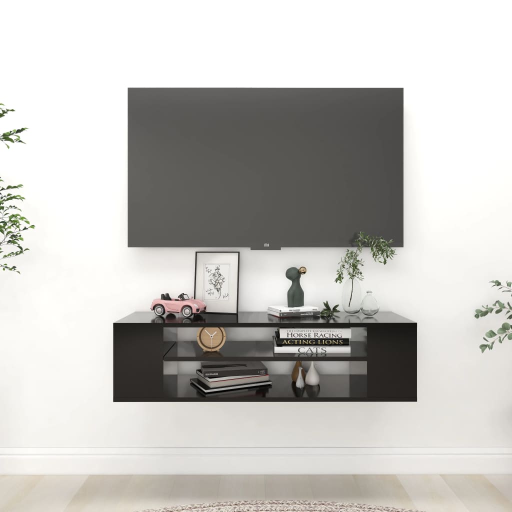 Meuble TV suspendu Noir 100x30x26,5 cm Bois d’ingénierie - XIOS