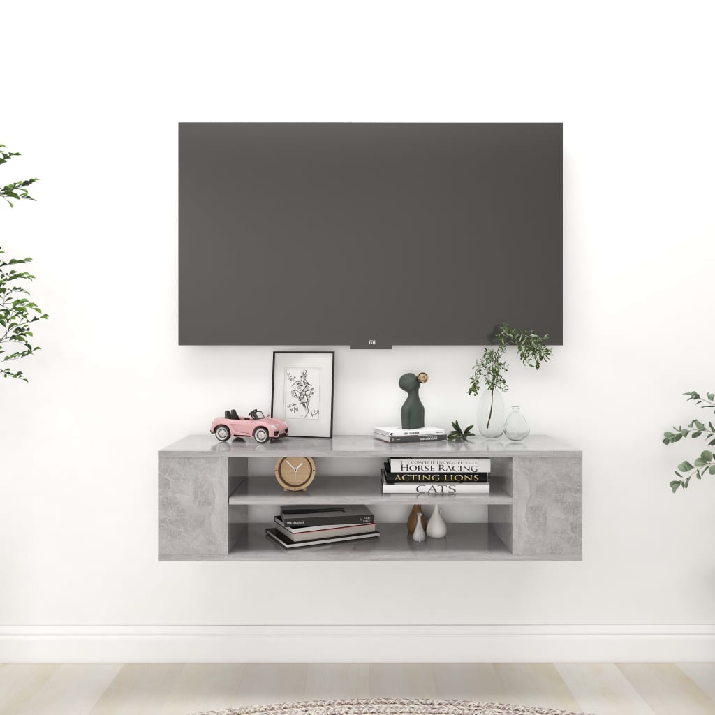 Meuble TV suspendu Gris béton 100x30x26,5 cm Bois d’ingénierie - XIOS