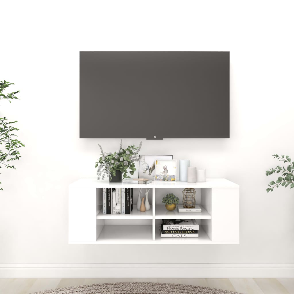 Meuble TV mural Blanc 102x35x35 cm Bois d’ingénierie - XIOS