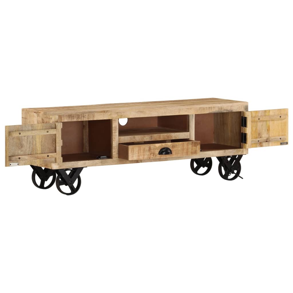 Meuble TV avec roues 110x30x37 cm Bois de manguier brut - XIOS