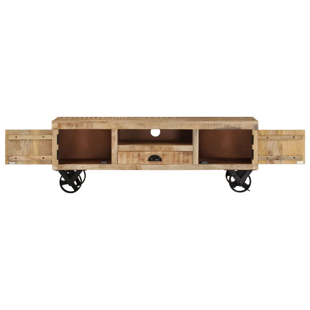 Meuble TV avec roues 110x30x37 cm Bois de manguier brut - XIOS