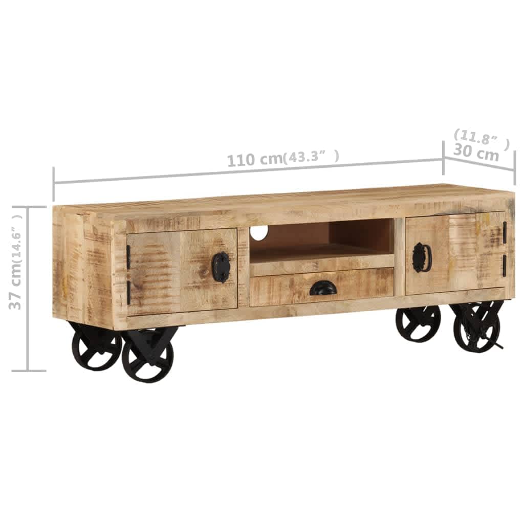 Meuble TV avec roues 110x30x37 cm Bois de manguier brut - XIOS