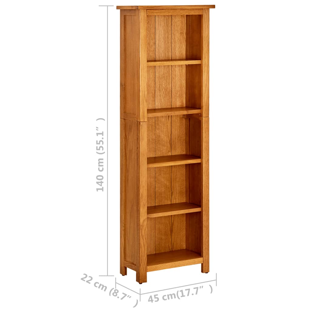 Bibliothèque à 5 étagères 45x22x140 cm Bois de chêne massif - XIOS