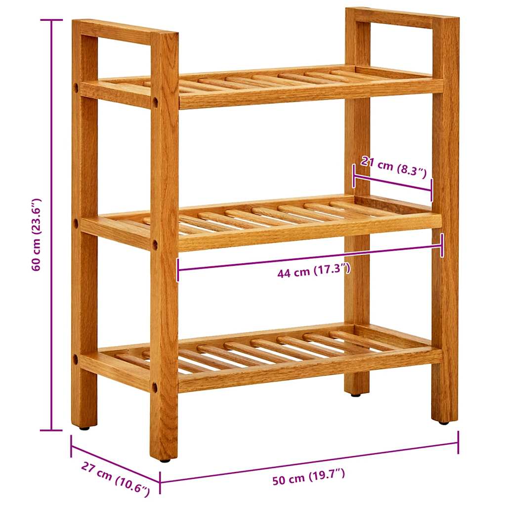Étagère à chaussures à 3 niveaux 50x27x60 cm Chêne massif - XIOS