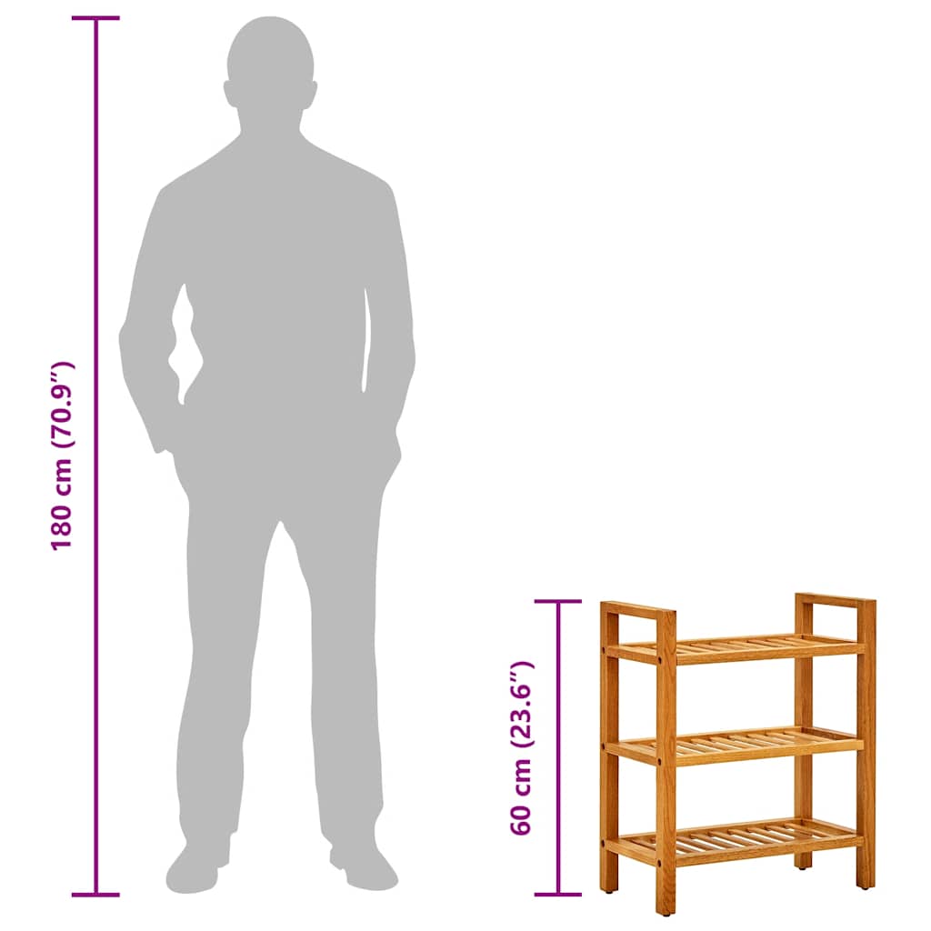 Étagère à chaussures à 3 niveaux 50x27x60 cm Chêne massif - XIOS