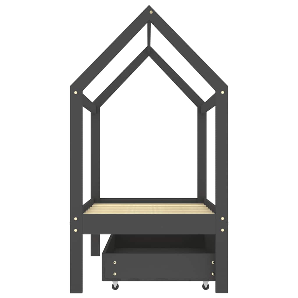 Cadre de lit d'enfant avec un tiroir Gris foncé Pin 70x140 cm - XIOS