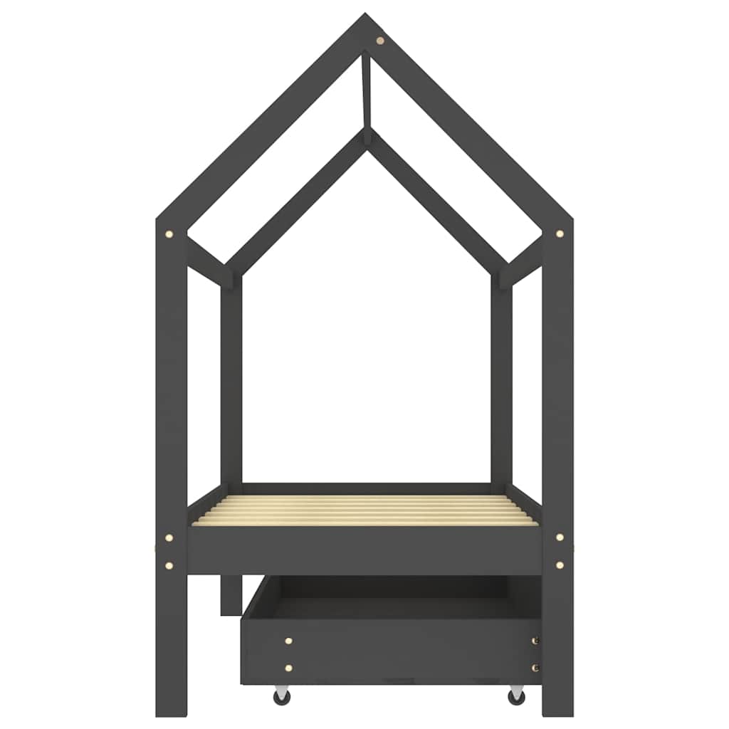 Cadre de lit d'enfant avec un tiroir Gris foncé Pin 80x160 cm - XIOS